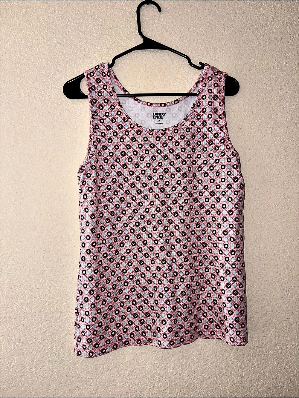 Lands' End Cotton Tank Top Geometric Pink & Blue